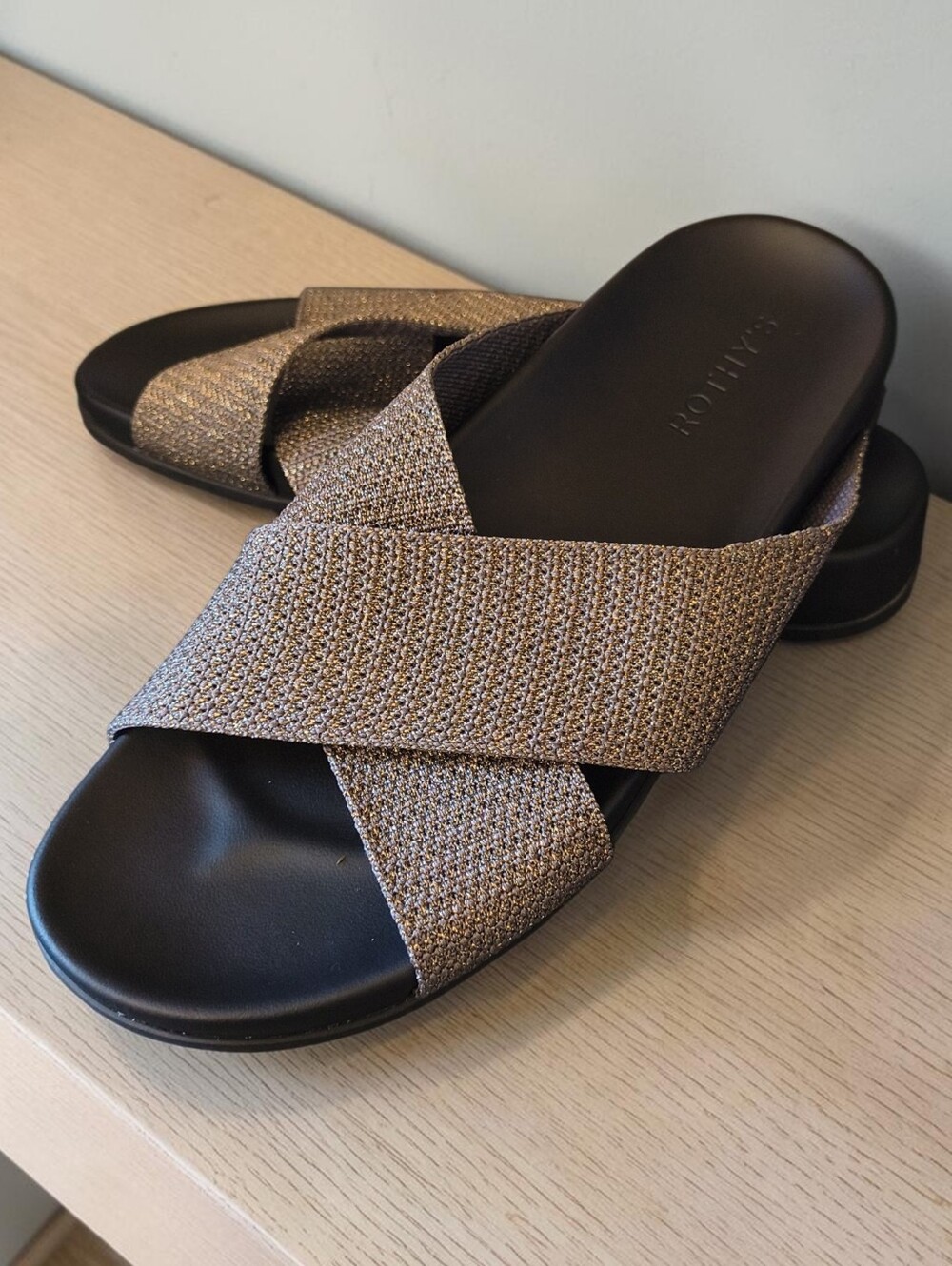 Rothy’s Weekend Knit Slide - Silver Size 9 Breathable Hemp Minimalist